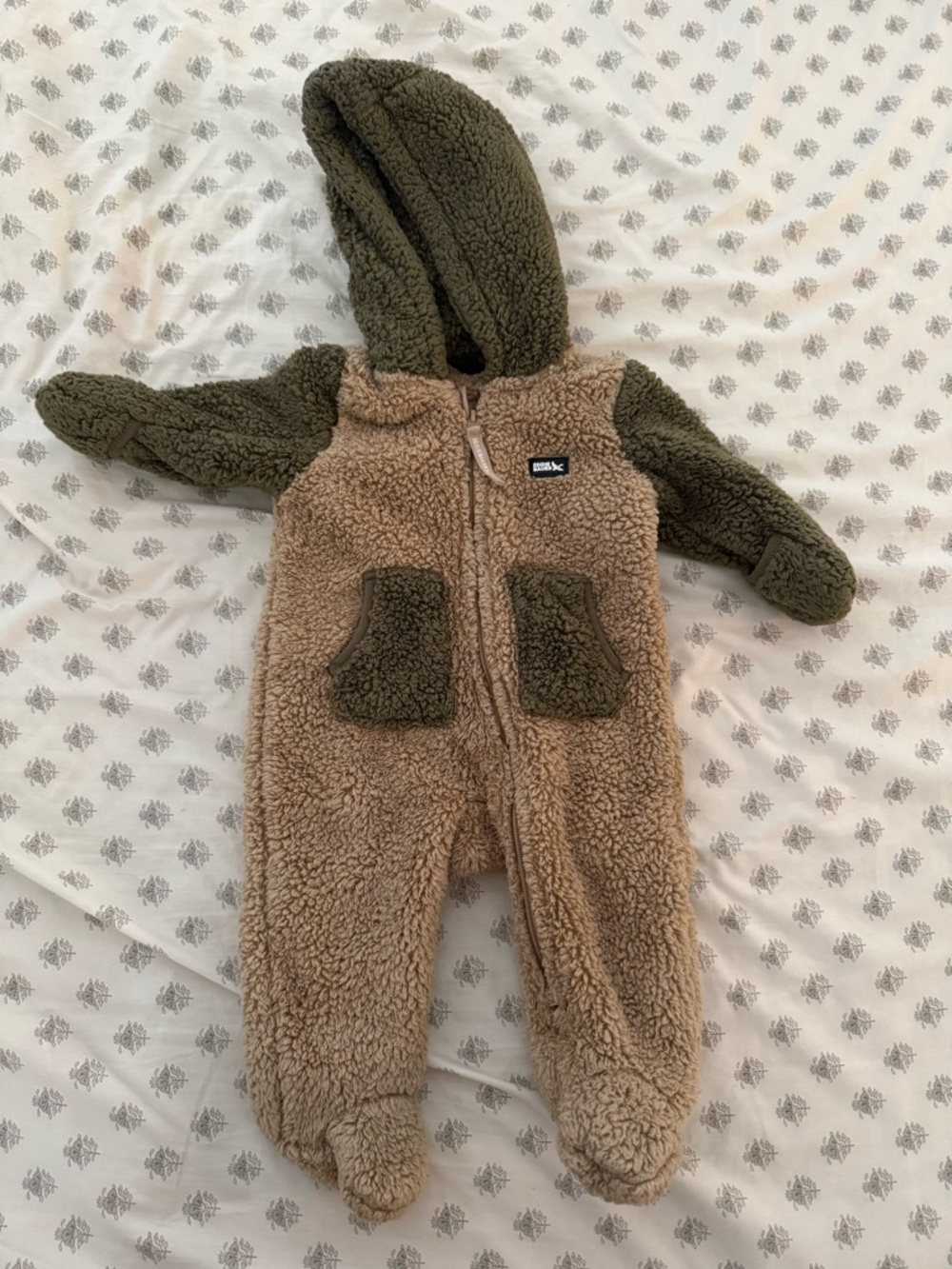 Eddie Bauer Two-Tone Sherpa Footed One-Piece - Olive & Brown